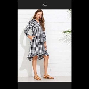 Stevie Hender Ruffle Dip Hem Gingham Shirt Dress